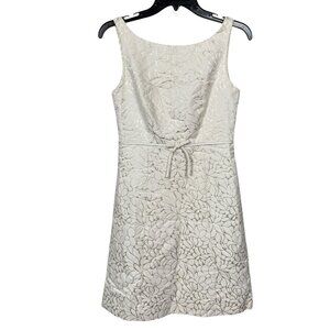 J Crew Silk Blend Damask Dress Size 4 Ivory Scoop Back Bridesmaid Wedding Sheath